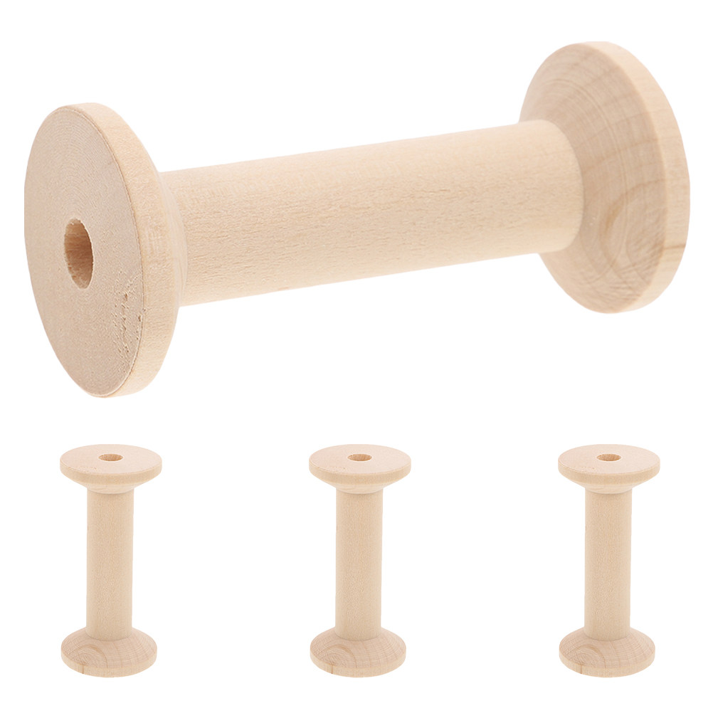 4Pcs Wooden Thread Spools Set  - Embroidery Craft 评论和价格