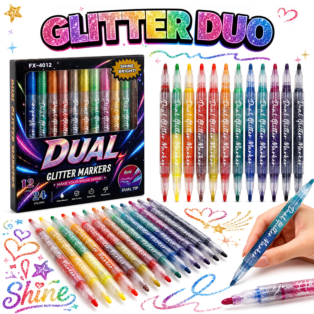 12Pcs Dual Tip Glitter Markers - Glitter Vinyl Roll 评论和价格
