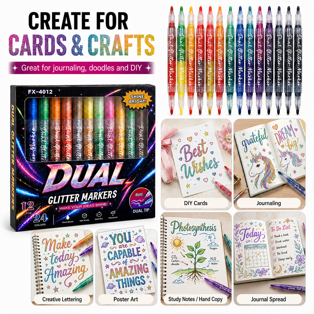 12Pcs Dual Tip Glitter Markers - Glitter Vinyl Roll 评论和价格