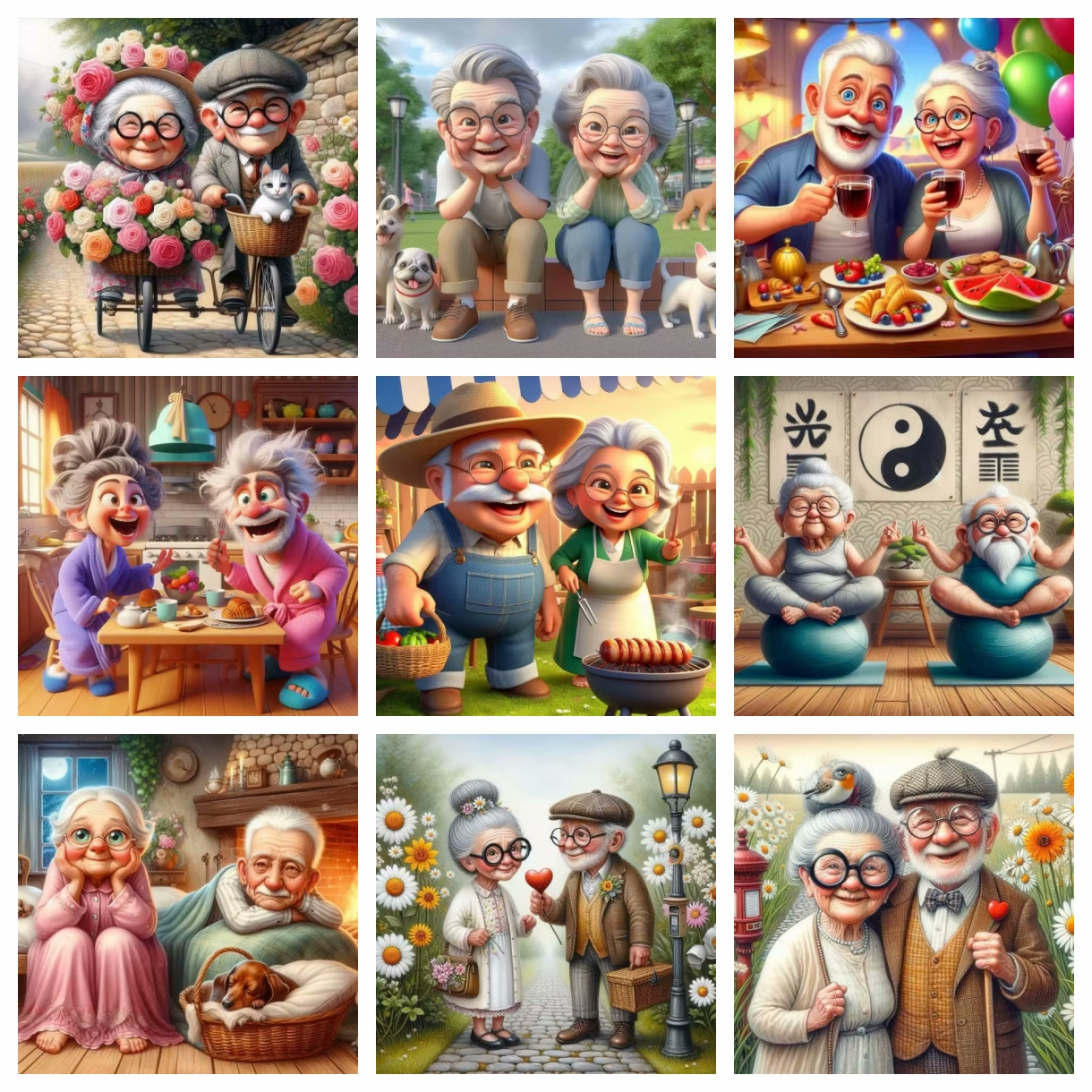 Cartoon Happy Old Couple 5D Fu - Embroidery Embellishments 评论和价格