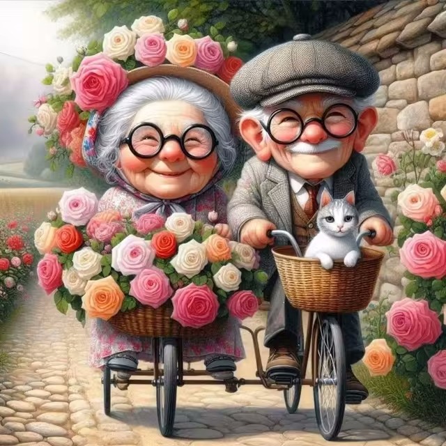 Cartoon Happy Old Couple 5D Fu - Embroidery Embellishments 评论和价格
