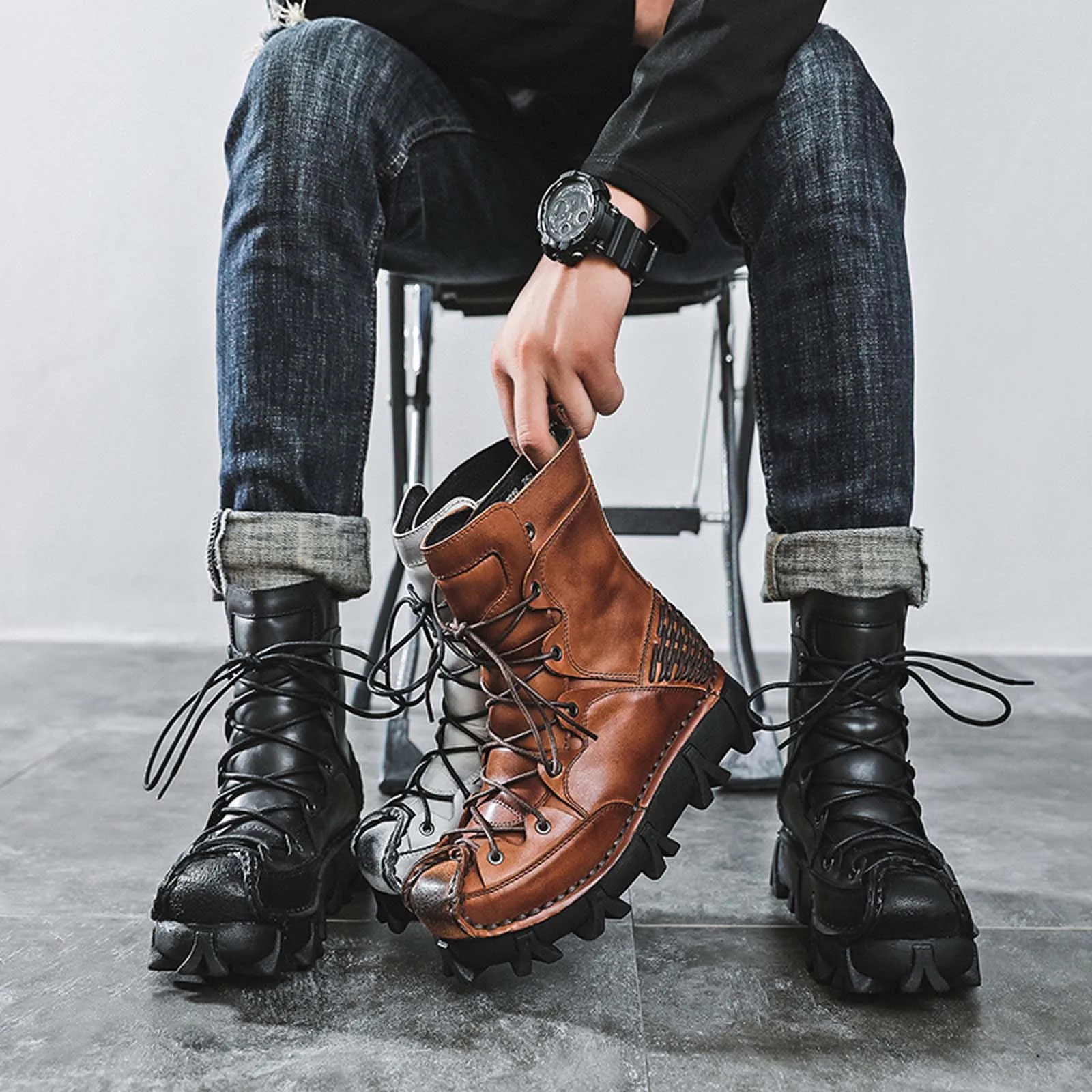 Fashion Genuine Leather Motorc - Guipure Lace Panel 评论和价格