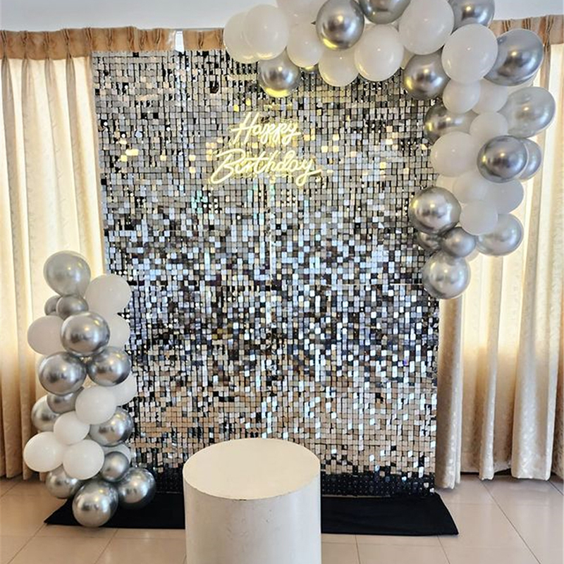 18Pcs Silver Shimmer Wall Pane - Sequin Fabric Panel 评论和价格
