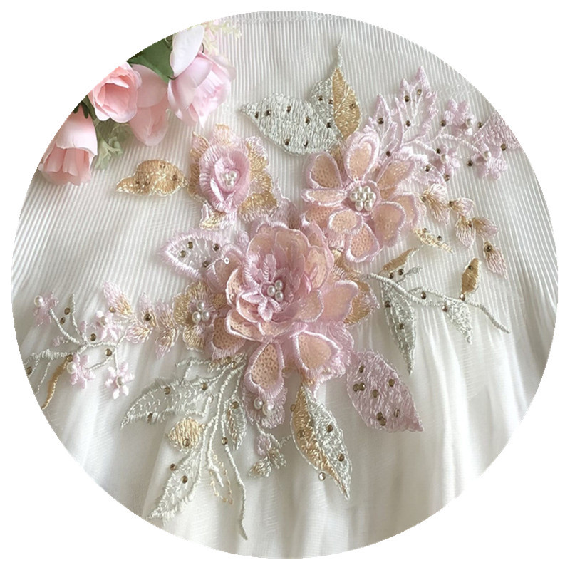 Pink Sequins Three-Dimensional - Applique Patch Flower 评论和价格