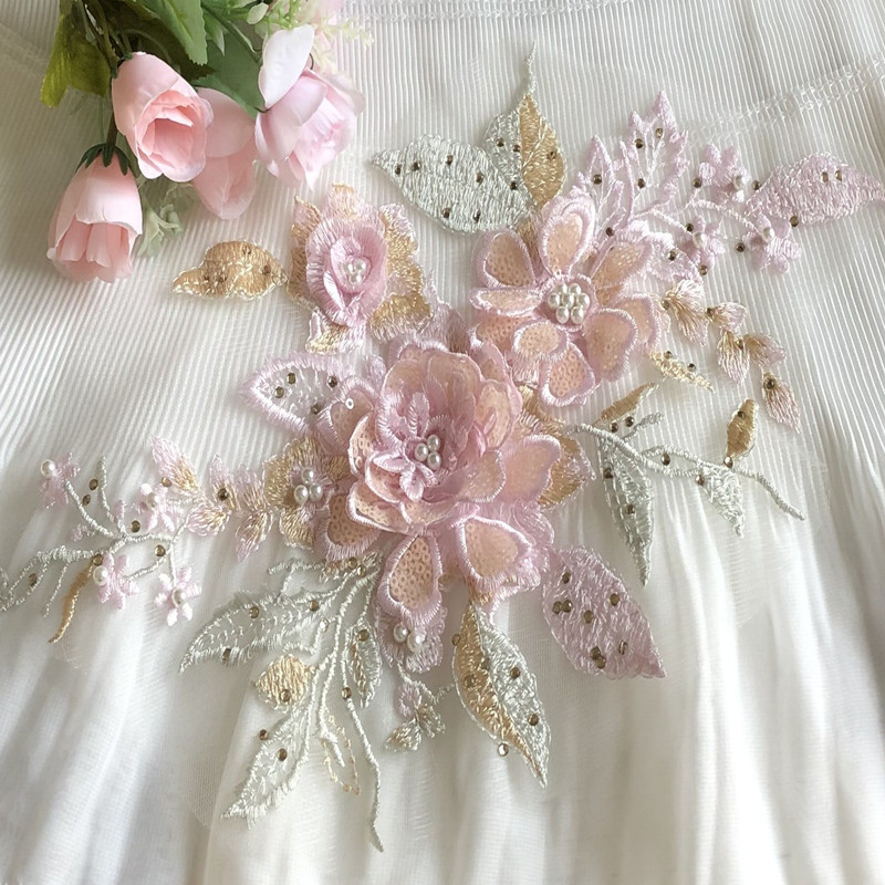 Pink Sequins Three-Dimensional - Applique Patch Flower 评论和价格