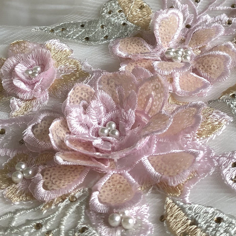 Pink Sequins Three-Dimensional - Applique Patch Flower 评论和价格