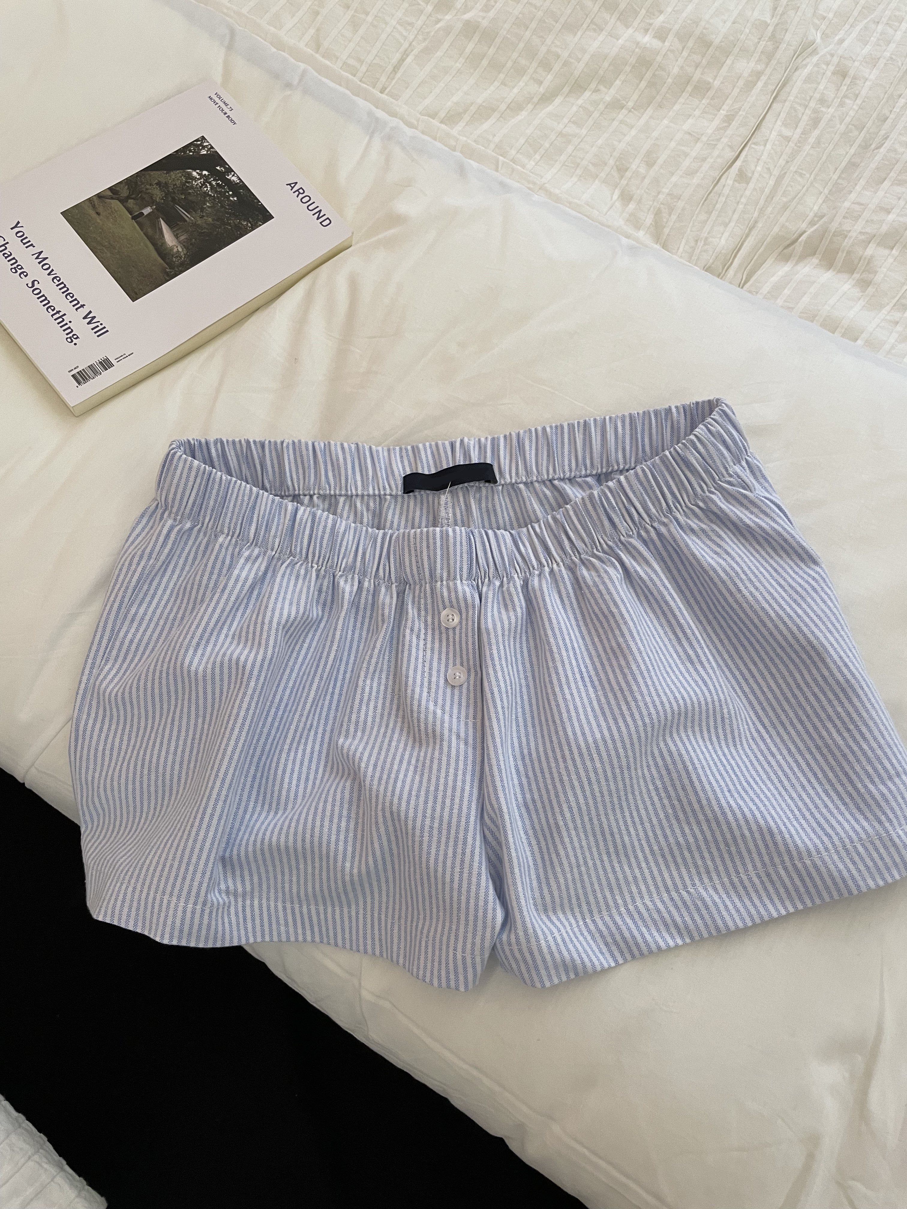 Blue Striped Shorts 2 Piece Se - Elastic Lace Trim 评论和价格