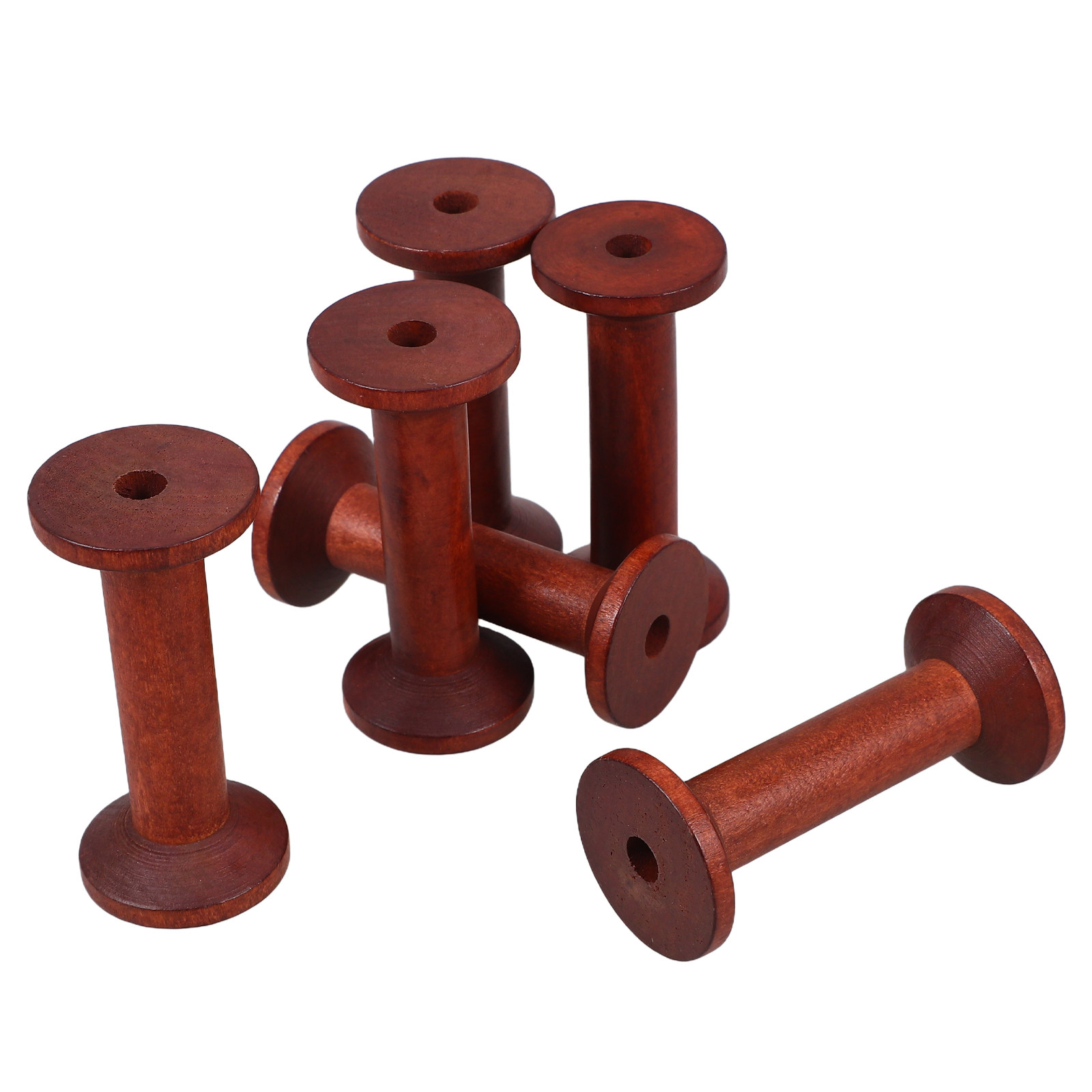 6Pcs Smooth Wood Thread Spools - Embroidery Craft 评论和价格