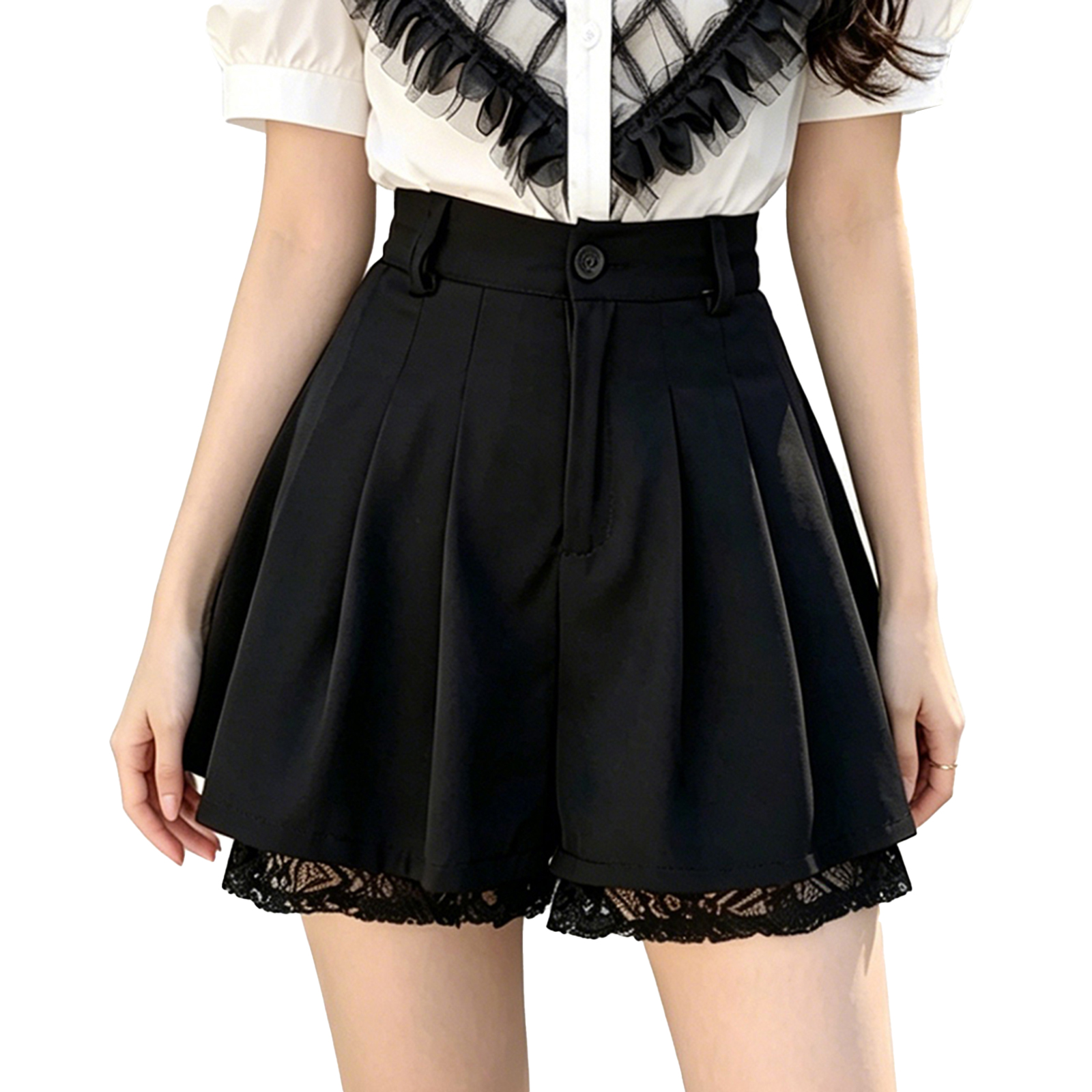 Women High Waist Tailored Trou - Elastic Lace Trim 评论和价格