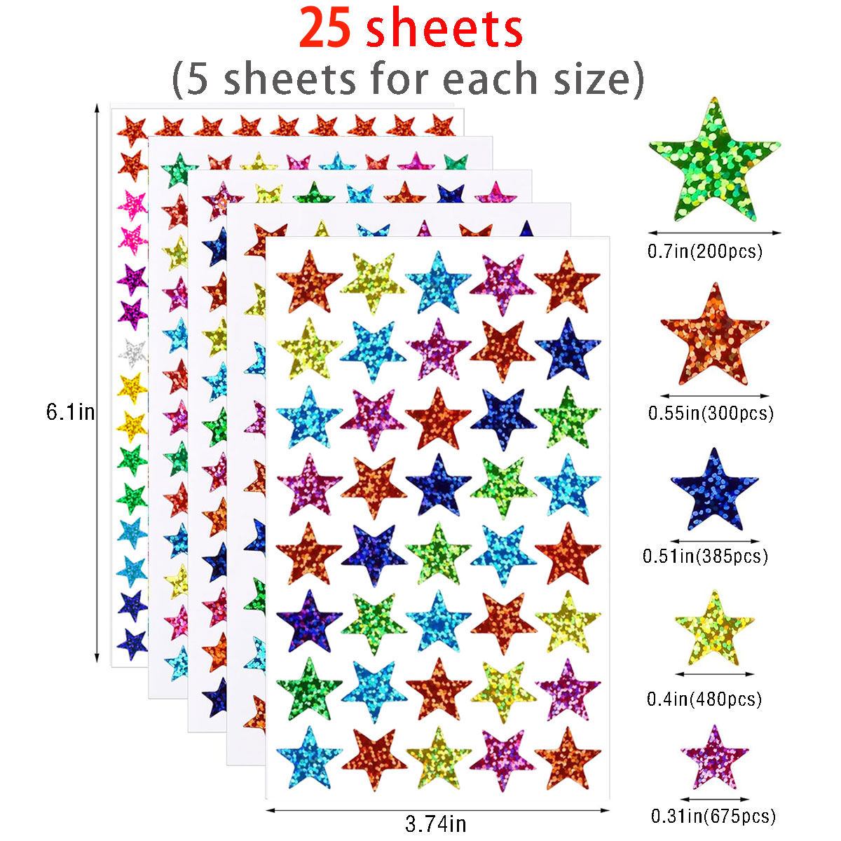 25 sheets Star Stickers 2040pc - Glitter Vinyl Roll 评论和价格