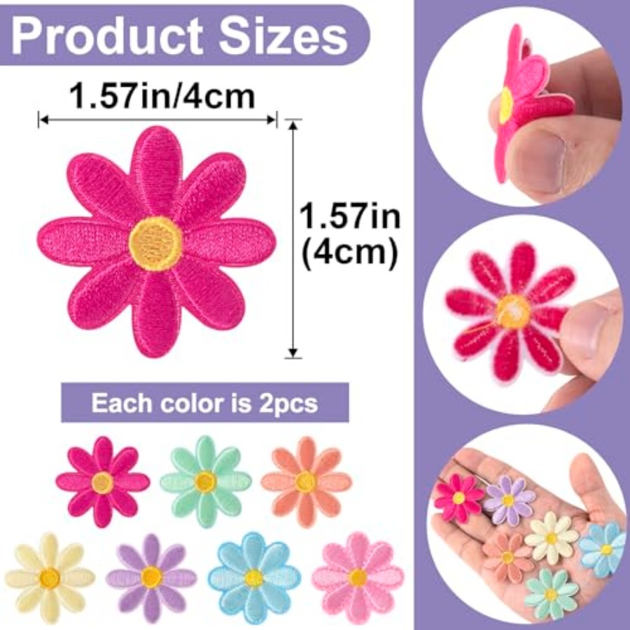 14 Pcs Flower Iron on Patches, - Applique Patch Flower 评论和价格