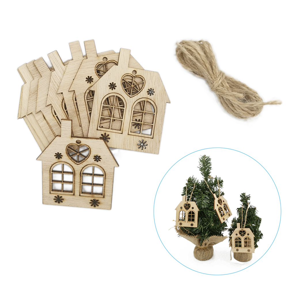 10pcs Wooden Hollow House Cuto - Christmas Craft Embellishment 评论和价格