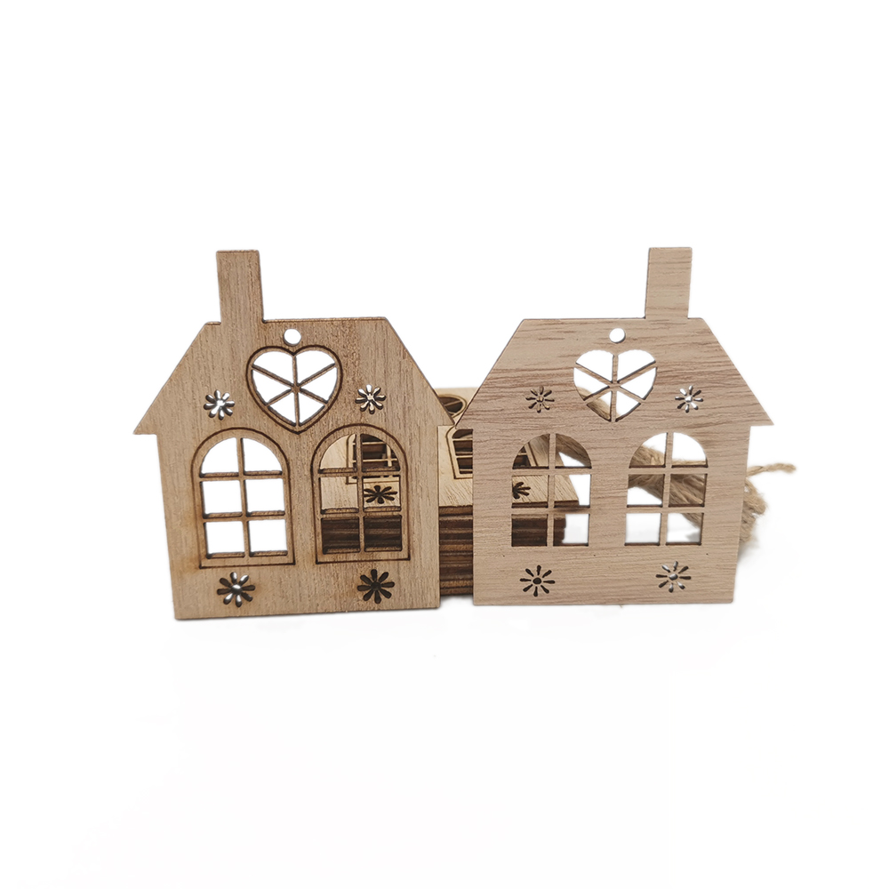 10pcs Wooden Hollow House Cuto - Christmas Craft Embellishment 评论和价格