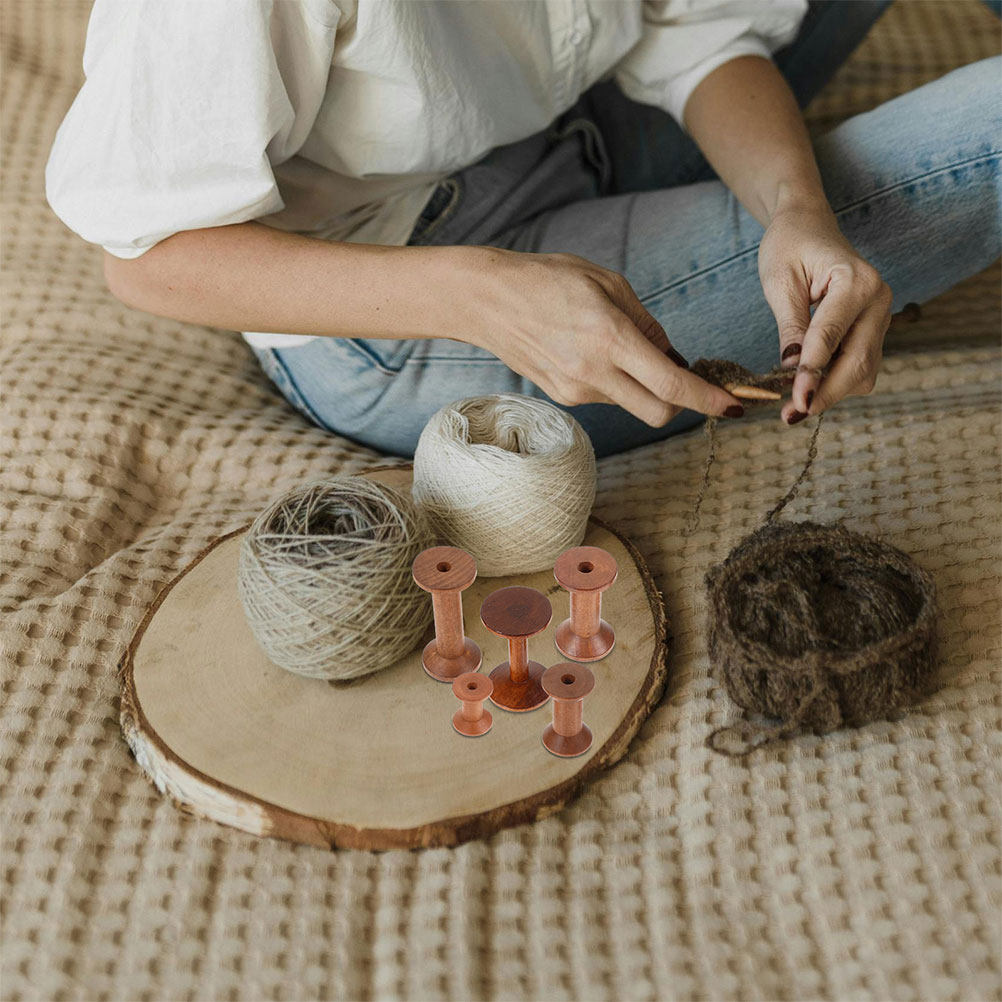 7Pcs Wooden Thread Spools Vint - Embroidery Craft 评论和价格