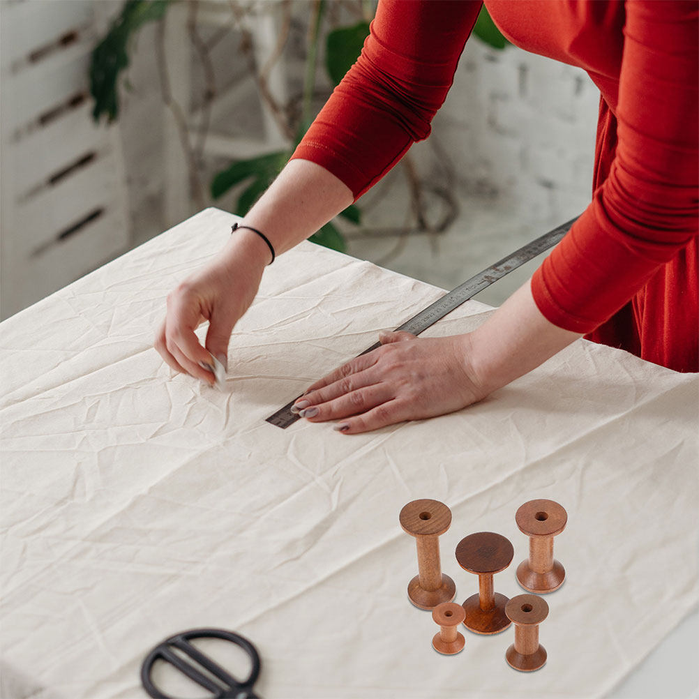 7Pcs Wooden Thread Spools Vint - Embroidery Craft 评论和价格