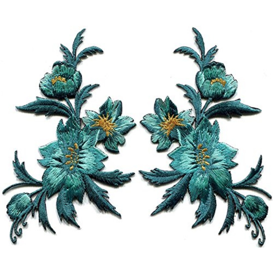 3 x 5.13 inches. Blue Green Te - Applique Patch Flower 评论和价格