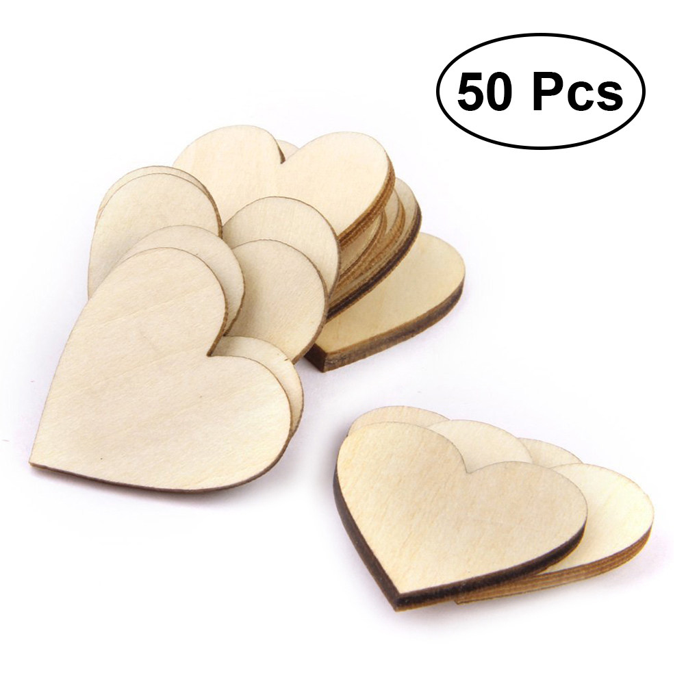 50Pcs Wooden Love Heart Craft  - Embellishments For Scrapbooking 评论和价格