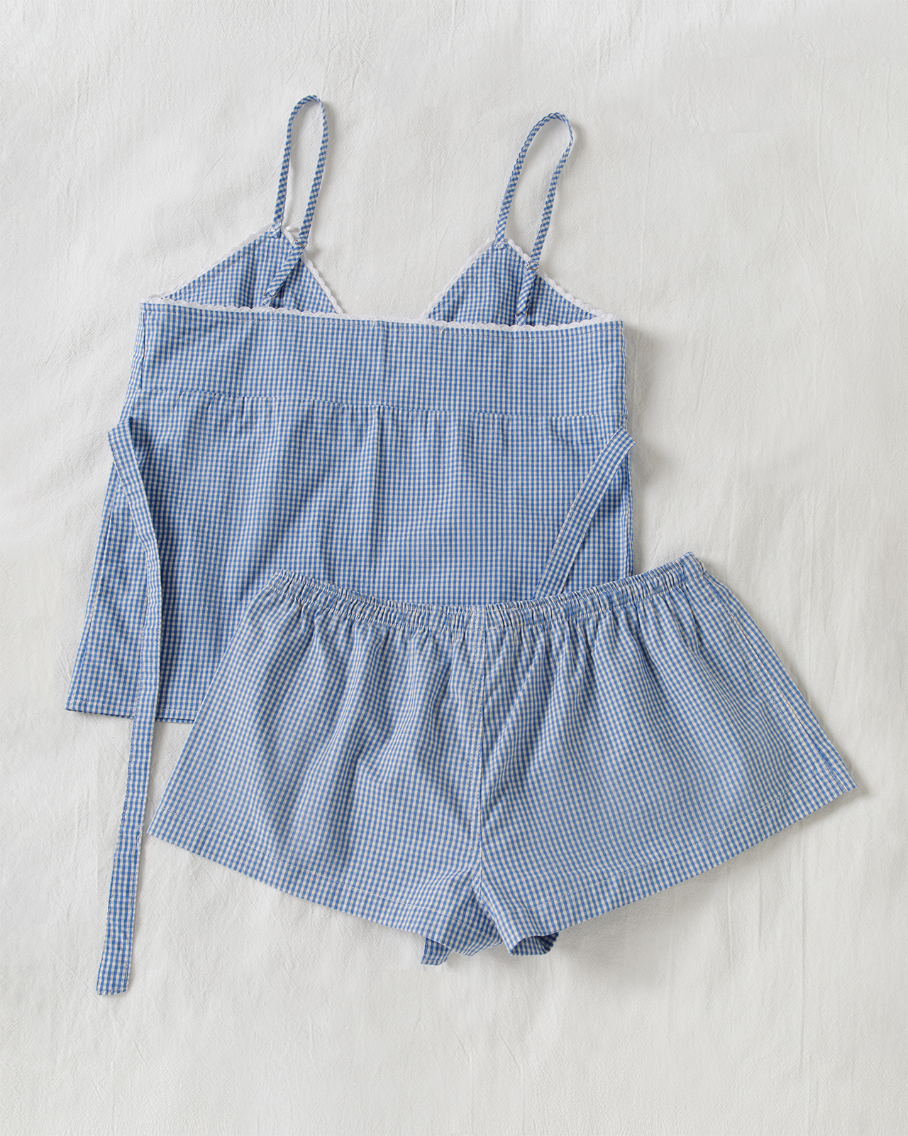 Blue Plaid Shorts 2 Piece Set  - Elastic Lace Trim 评论和价格