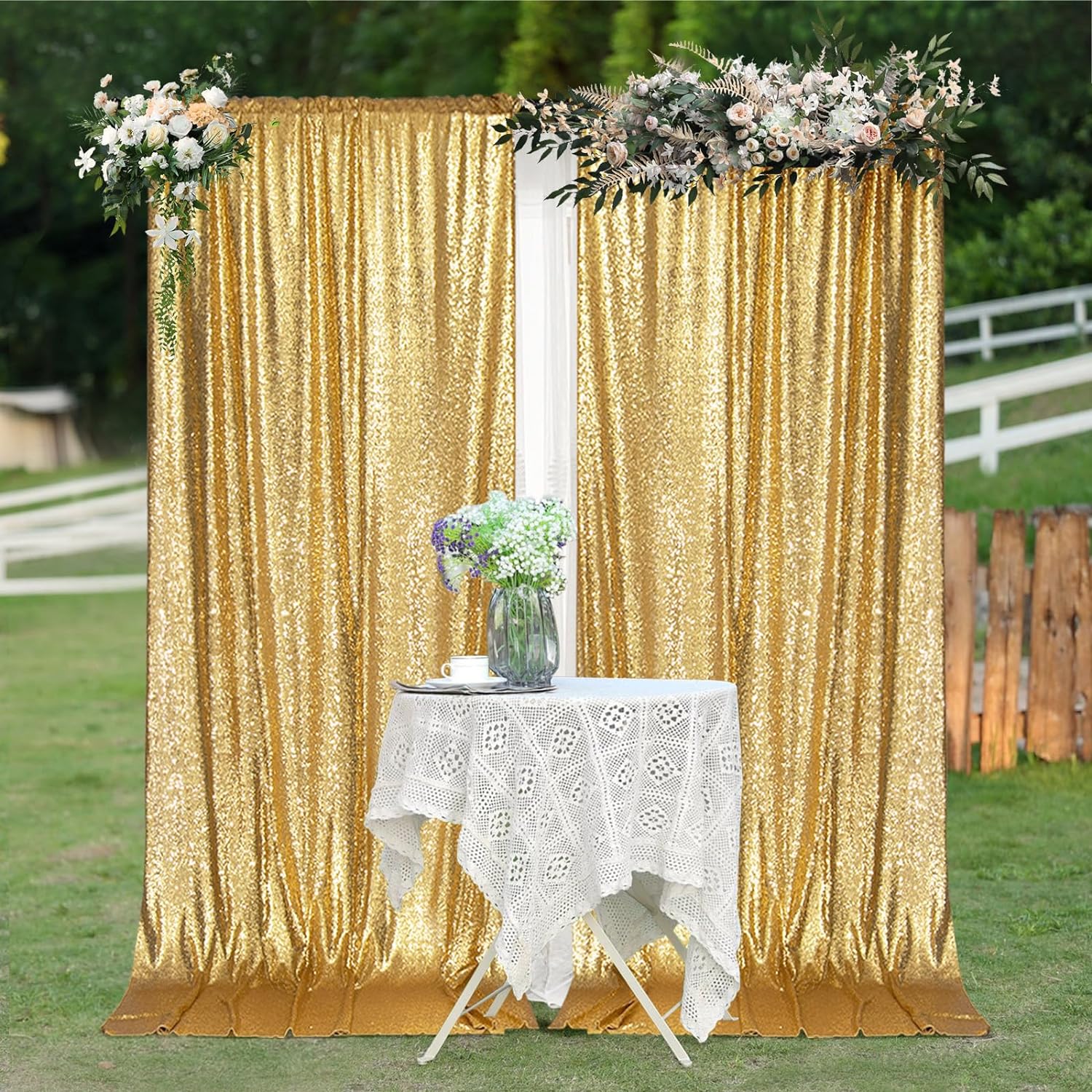 2×8FT-4PCS Gold Sequin Backdro - Sequin Fabric Panel 评论和价格