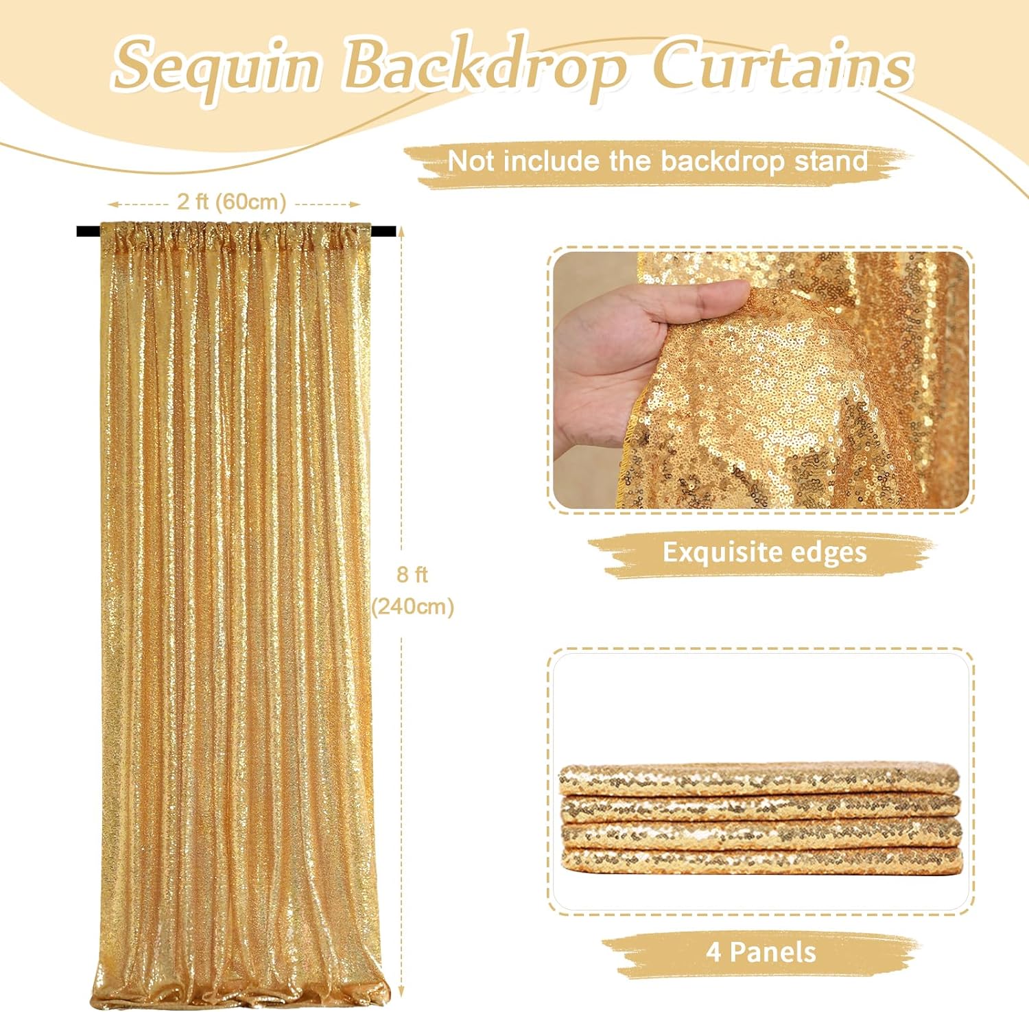 2×8FT-4PCS Gold Sequin Backdro - Sequin Fabric Panel 评论和价格