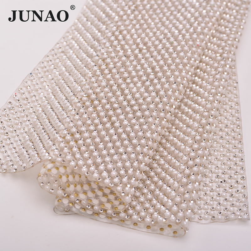 JUNAO 24*40cm Hotfix Pearl Rhi - Hotfix Rhinestone Sheet 评论和价格