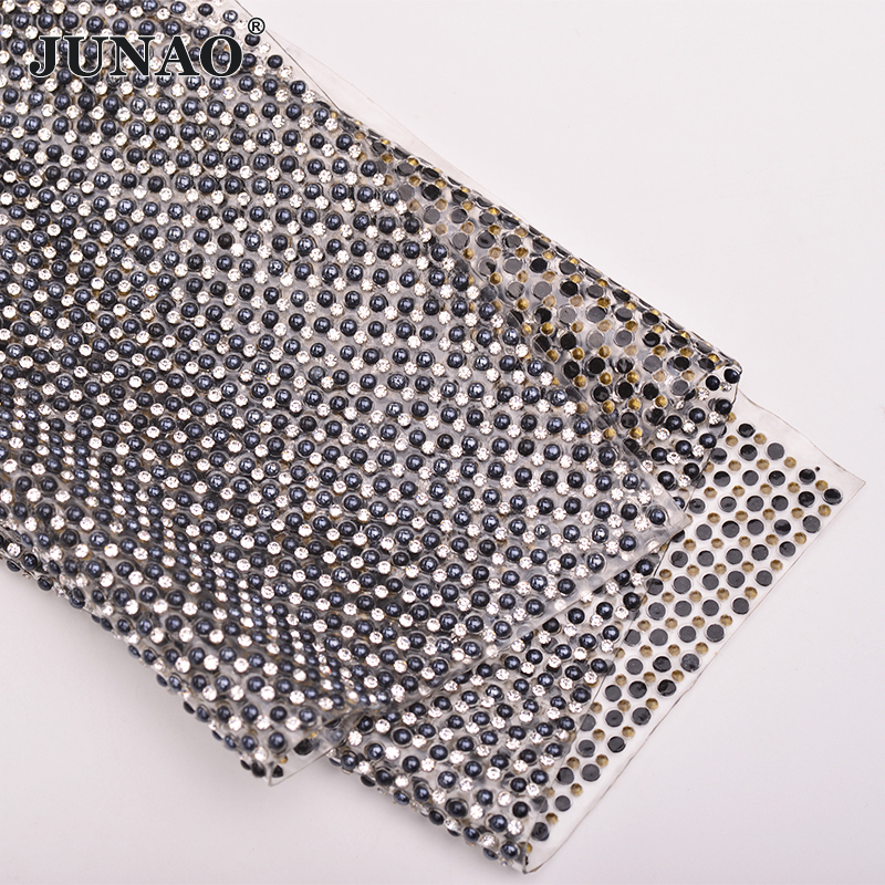 JUNAO 24*40cm Hotfix Pearl Rhi - Hotfix Rhinestone Sheet 评论和价格