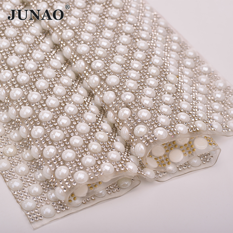 JUNAO 24*40cm Hotfix Pearl Rhi - Hotfix Rhinestone Sheet 评论和价格