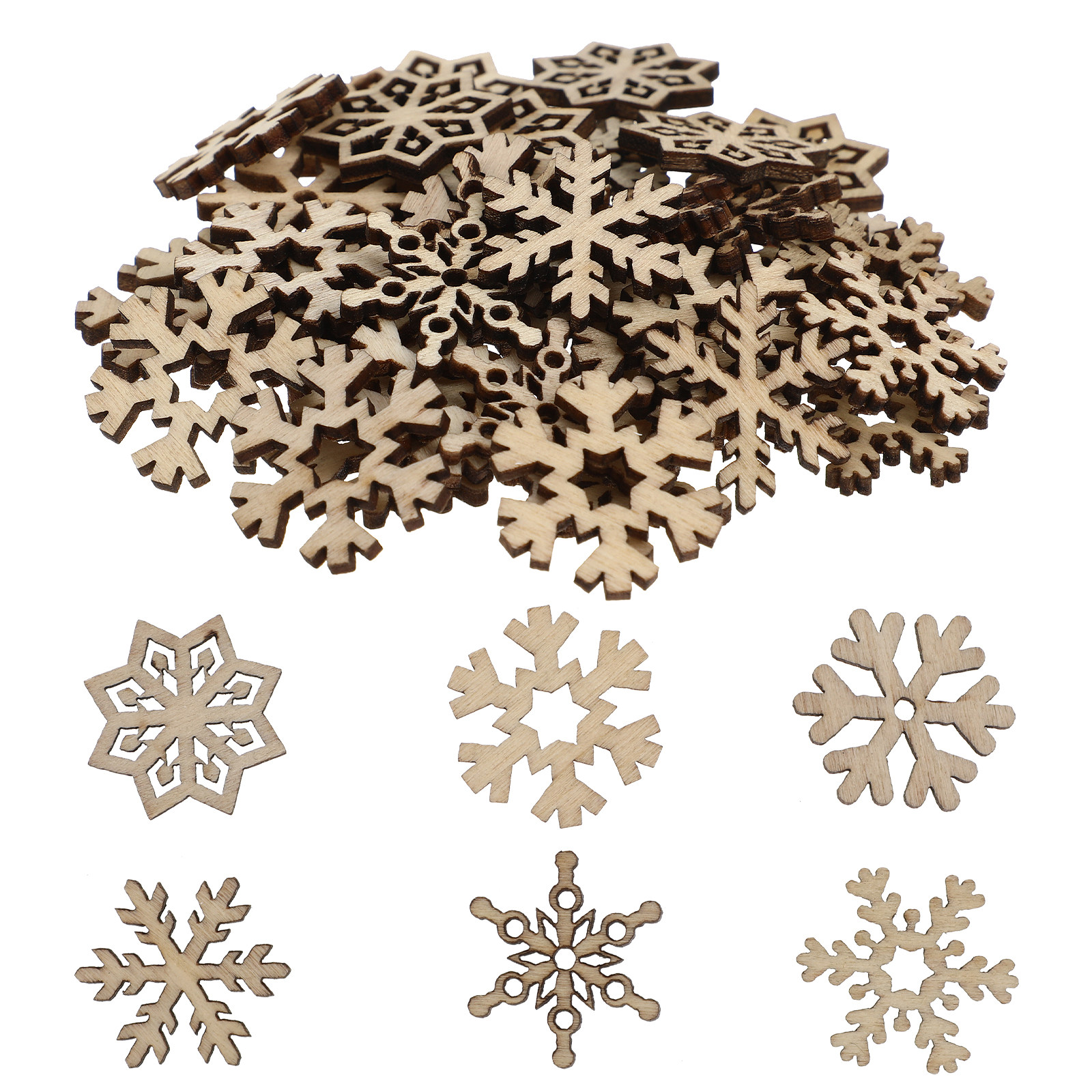 50Pcs Wooden Snowflake Cutouts - Christmas Craft Embellishment 评论和价格